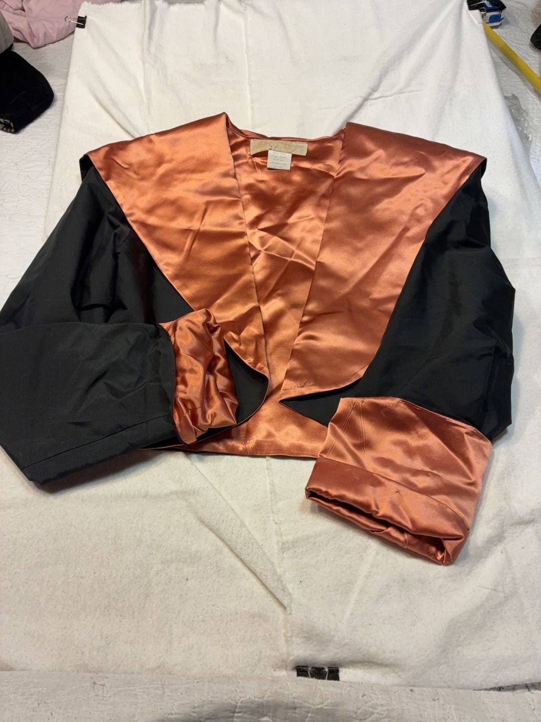 Biva Saint Honore Paris Vintage Satin Bolero Jacket Black And Copper